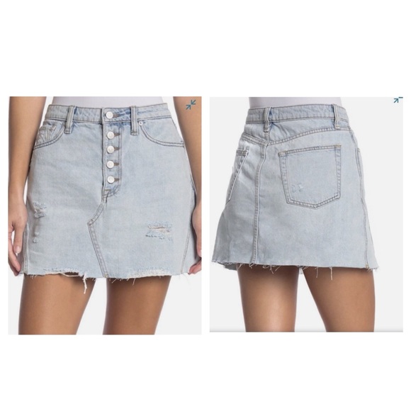 We the Free Blue Denim Button Fly A-Line Skirt with Distressed‎ Frayed Hem 25 - Picture 1 of 14